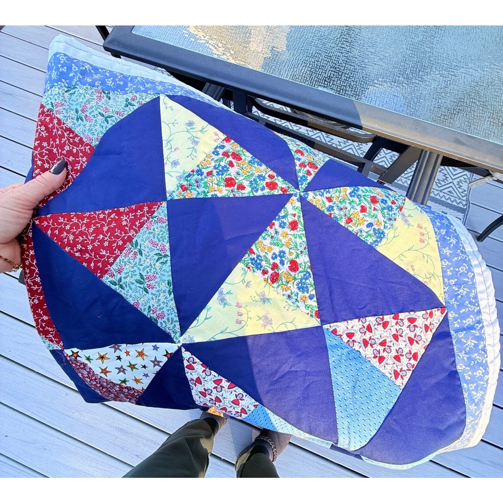 Handmade half square triangle quilt multi-colored pinwheel pattern 65" x 40"