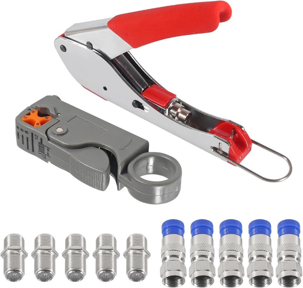 Coax Cable Crimper Tool Kit Coaxial Compression Fitting Red and Metallic