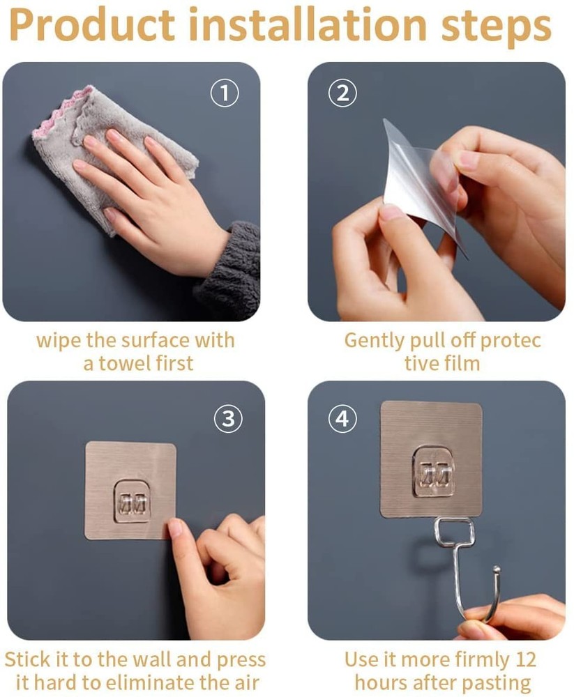 Large Adhesive Hooks 22Ib(Max),Waterproof and Rustproof Large, Transparent