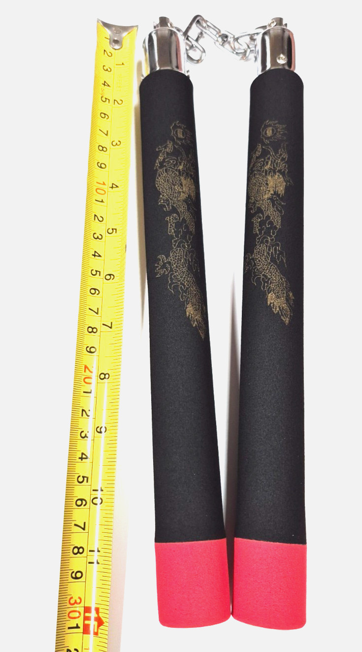 Foam Nunchucks Nunchaku Dragon Pattern for Martial Art Karate Training - Black