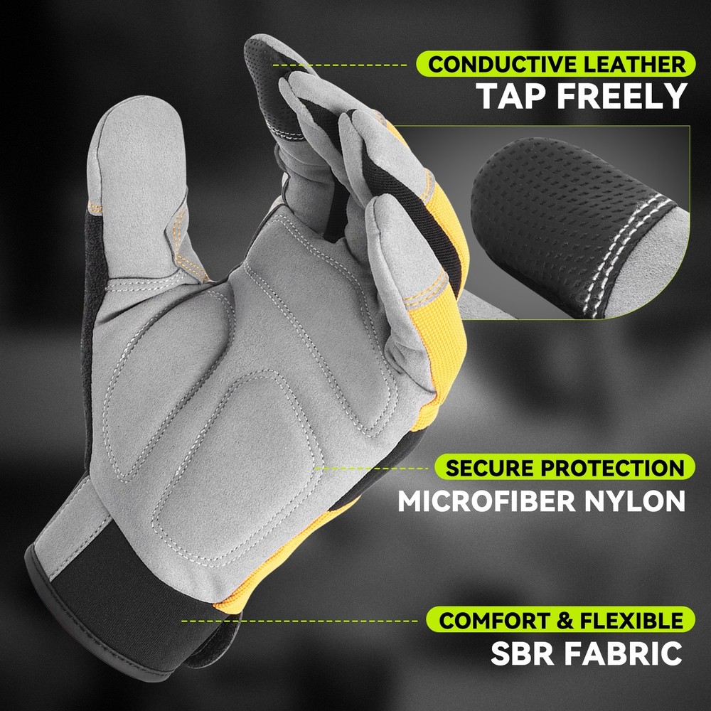2 Pair Gray/Yellow Flexible Universal Multi-Purpose Utility Mechanic Work Gloves