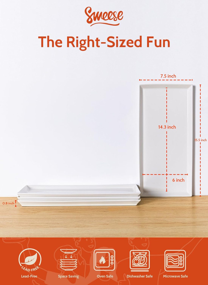 White Serving Platters, Porcelain Serving Trays for Parties, Large Rectangular P