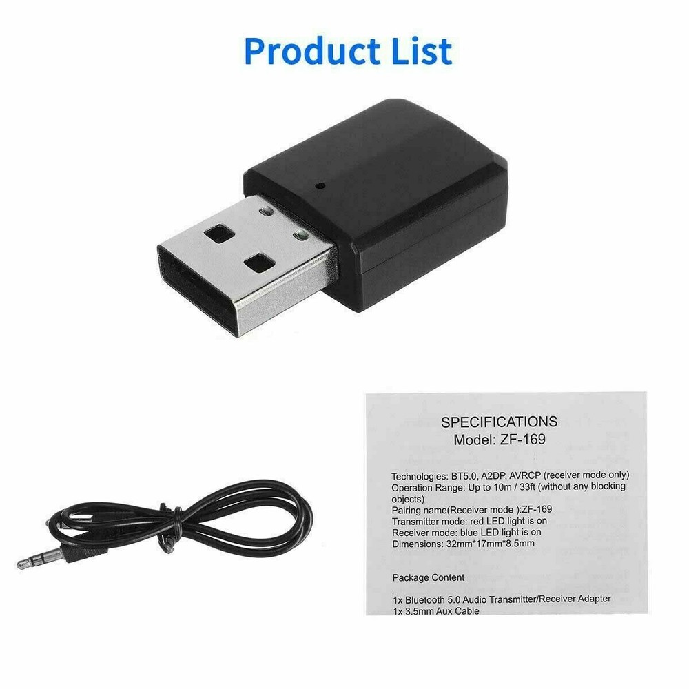 3 in 1 USB Bluetooth 5.0 Audio Transmitter/Receiver Adapter For TV/PC/Car Grace