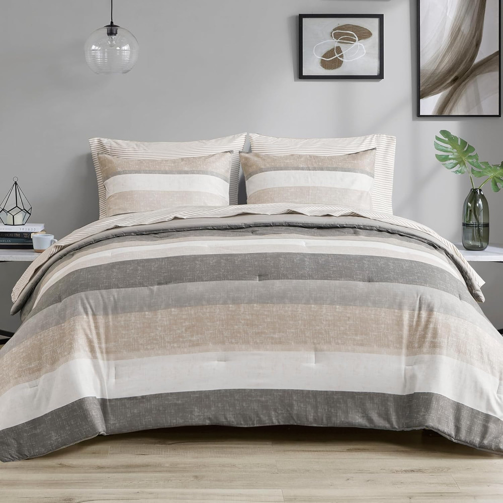 Essentials Queen Comforter Set, Bed in a Bag Comforter & Sheet Set, Modern Casua
