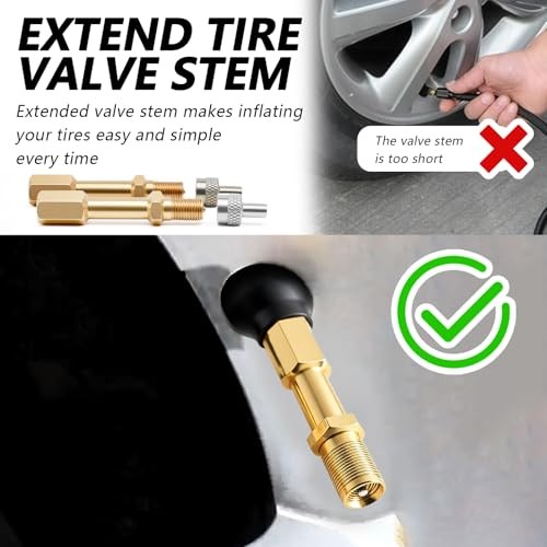 2PCS Tire Valve Stem Extensions,50mm Tire Valve Extender with Straight