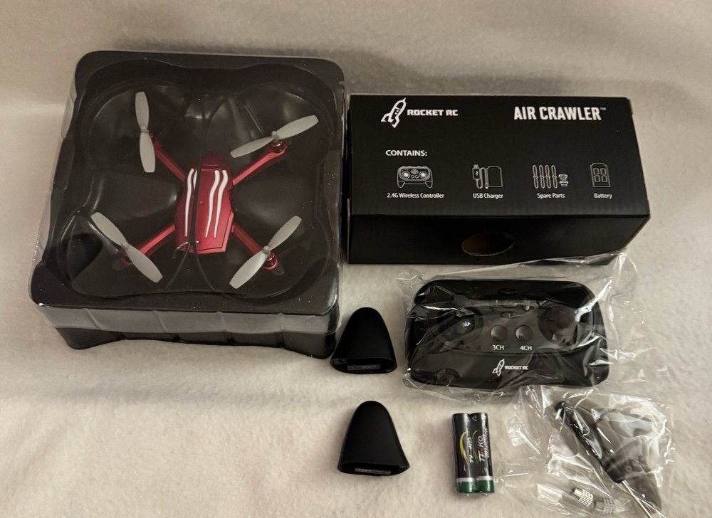 ROCKET RC AIR CRAWLER PALM SIZED HIGH PERFORMANCE DRONE RED-BOX HAS SOME DAMAGE
