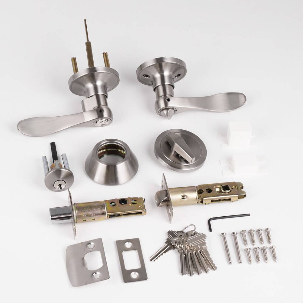 Front Entry Door Combo Handle Lock Set Wave Lever Keyed alike Single Deadbolt