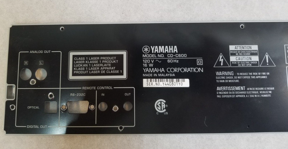YAMAHA CD-C600 CD Changer BACK METAL PANEL