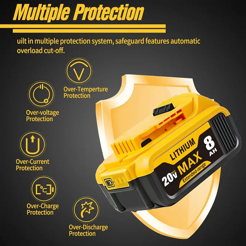 4 Pack 20V 8Ah Lithium-lon Battery Replacement for Dewalt -Compact XR Design