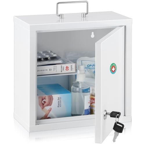 Locking Medicine Cabinet, Medication Lock Box with Key, Wall Mount Medium