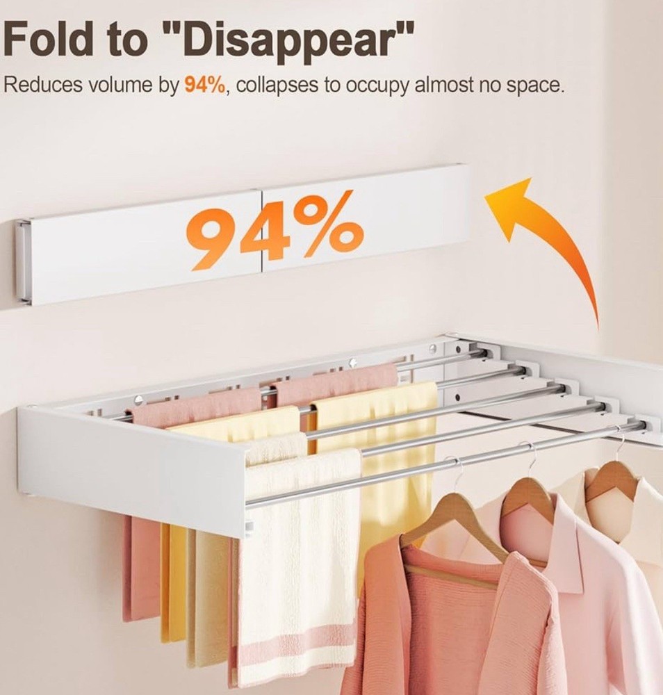Laundry Drying Rack, Wall Mounted, Collapsible Clothes Drying Rack 31.5in Flush