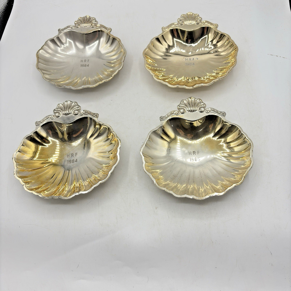 Set Of 4 Silverplate Seashell Trinket Candy Dish Bowl HRF 1984 Vintage