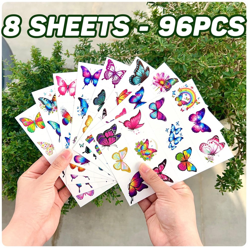 96PCS Butterfly Temporary Tattoos Stickers - Medium,
