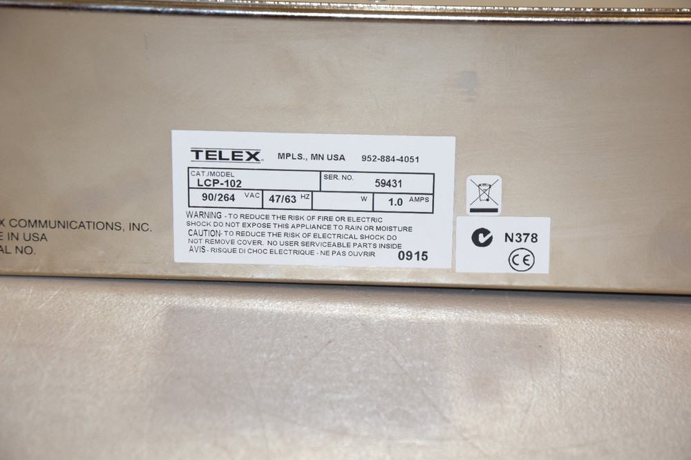 Telex RTS LCP-102 2U Rackmount Level Control Panel V 1.16B Powers On