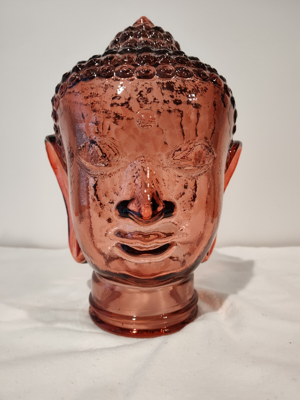 Glass BUDDHA HEAD, SOFT PINK, Life Size Mannequin Buddha Head for Decor.