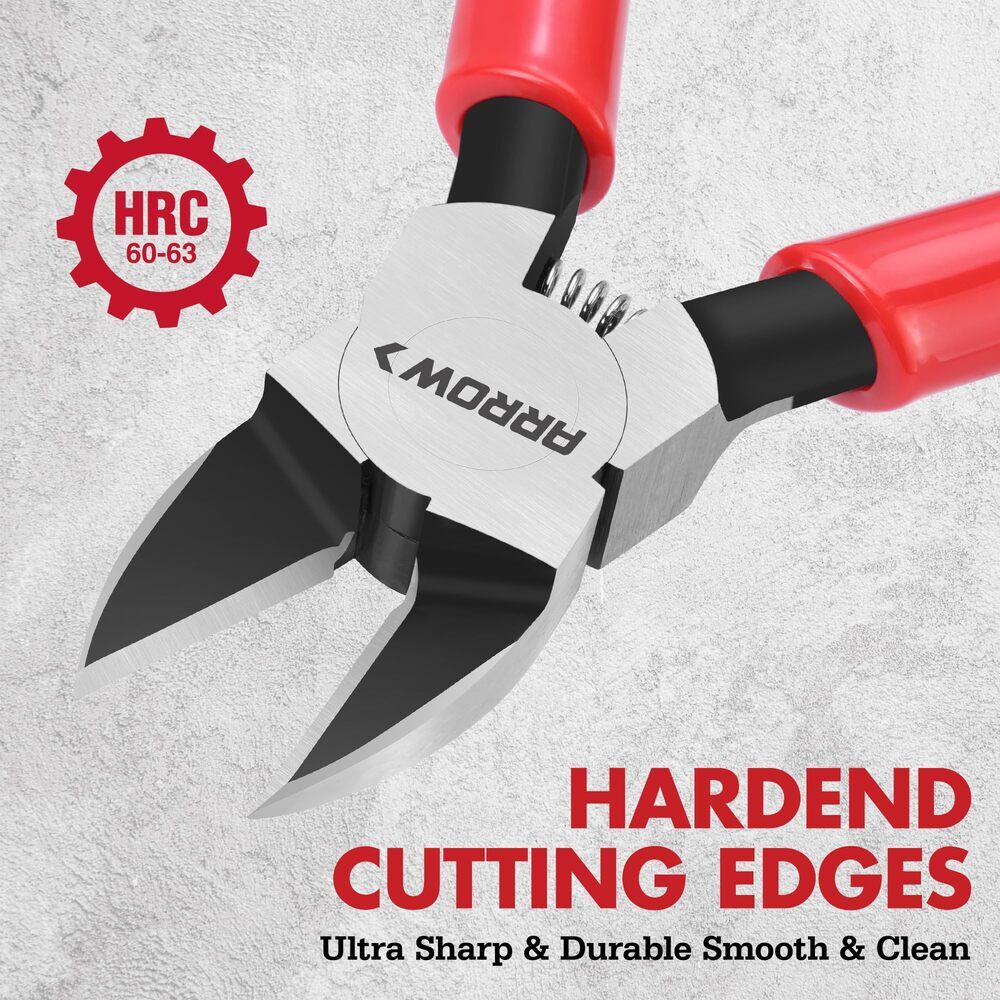 ARROW 6" Precision Wire Cutters Spring Load Side Cutter Diagonal Flush Cut Plier
