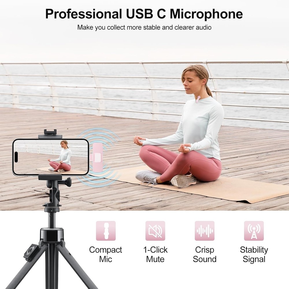 Professional Wireless Lavalier Microphone: Omnidirectional, 65ft Range, Pink