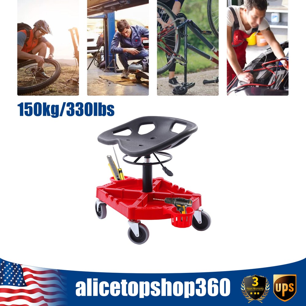 Adjustable Garage Shop Stool Rolling Work Stool Mechanic Work Seat With Casters