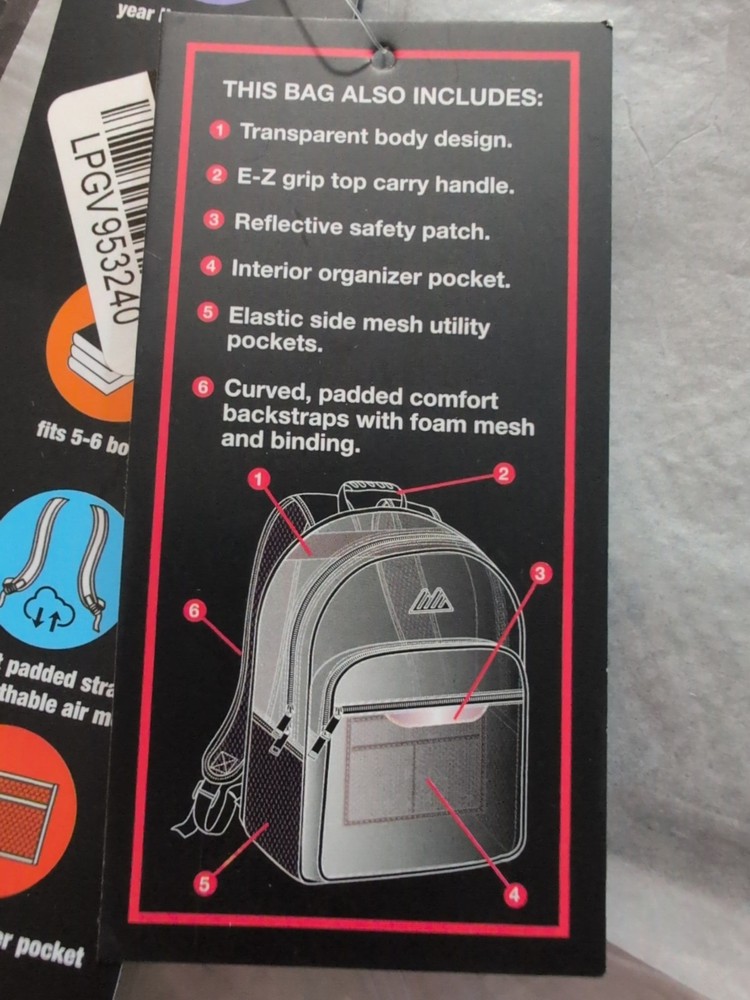 Summit Ridge Clear Backpack - Black: Water-Resistant Dome Design for School Use