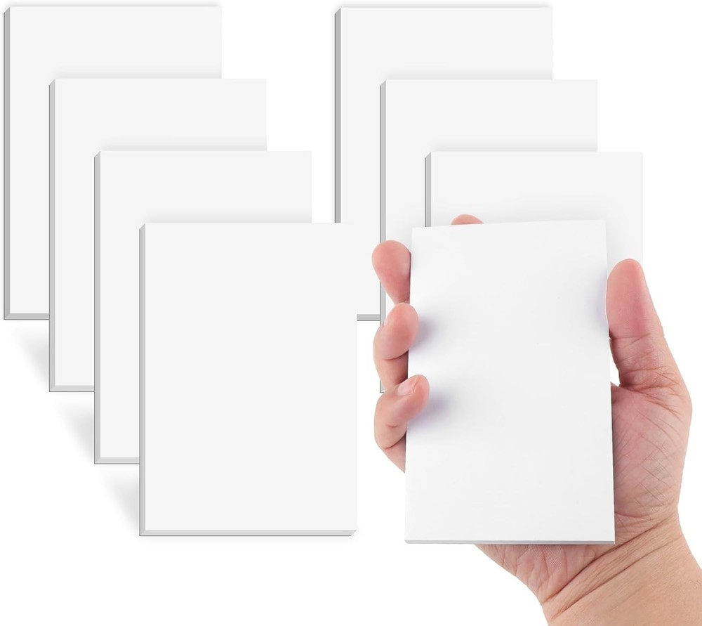 Note Pads 3x5 In, 8 Pack Blank Notepad, White Scratch Pads for Writing, 50 Sheet