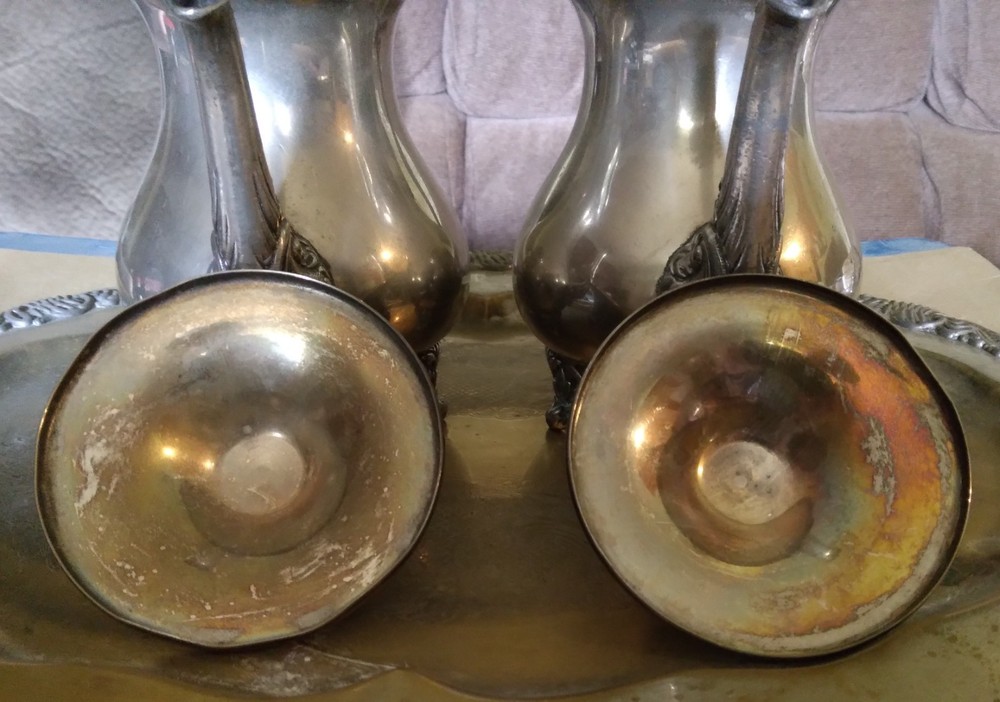 Silverplate group: Richard, Industria Argentina--tray Rep. Sheffield--damage