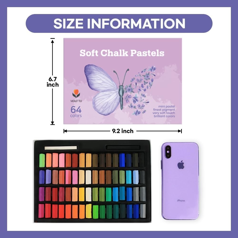 64 Count Multicolor Non Toxic Pastels For Blending And Drawing Techniques