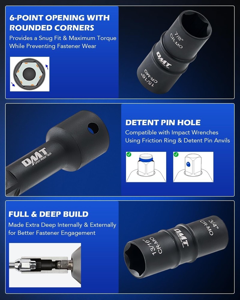 Lug Nut Socket Set, 5pc 1/2" Drive Impact Flip Sockets, Heavy Duty Tools