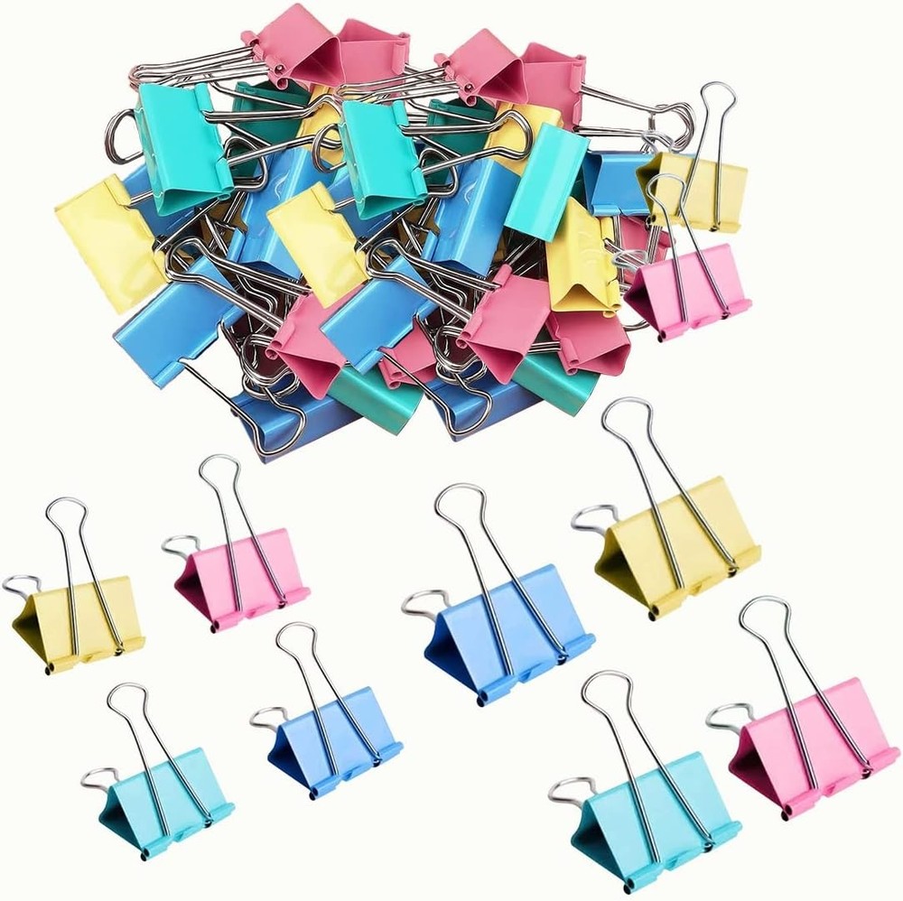 60pcs Colored Binder Clips Paper Clamps Assorted Size Small, Medium, Large Binde
