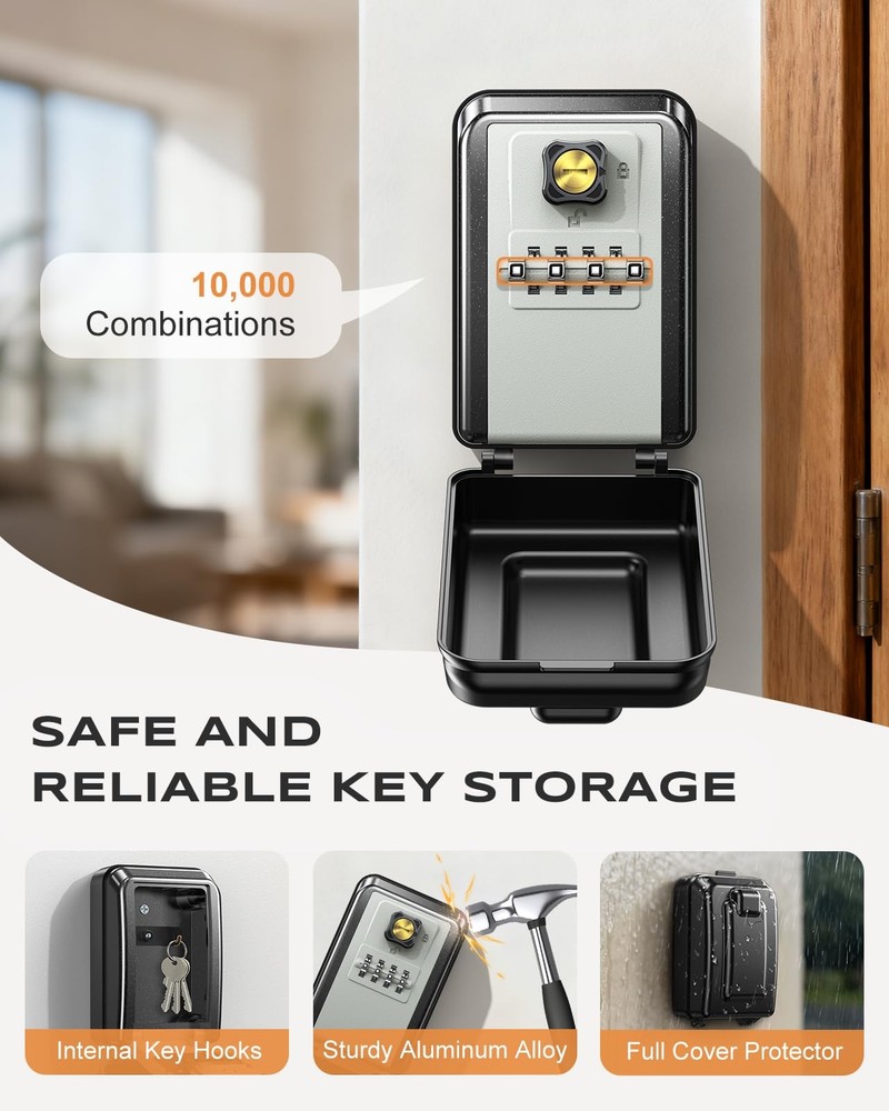 WallMounted 4Digit Combination Key Lock Box Resettable Weatherproof Storage