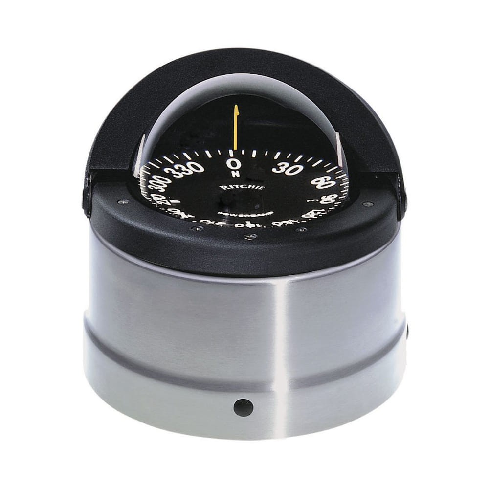 Pivot LED Black Dial Silver Binnacle Mount 12 Volt Green LED Compass