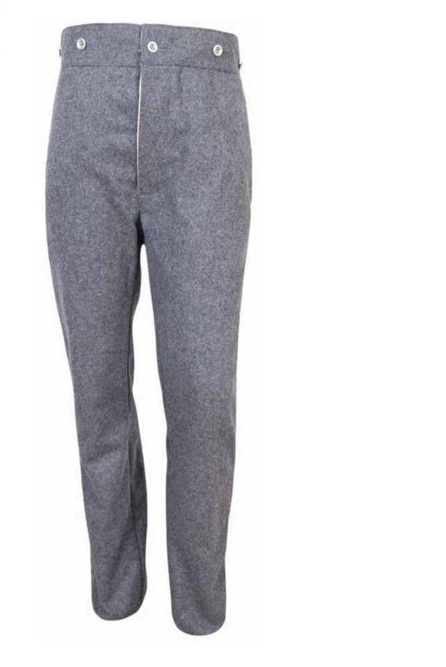 US Civil War Officer’s Gray Wool Trousers Reenactment Pants, 1.5" Yellow Trim