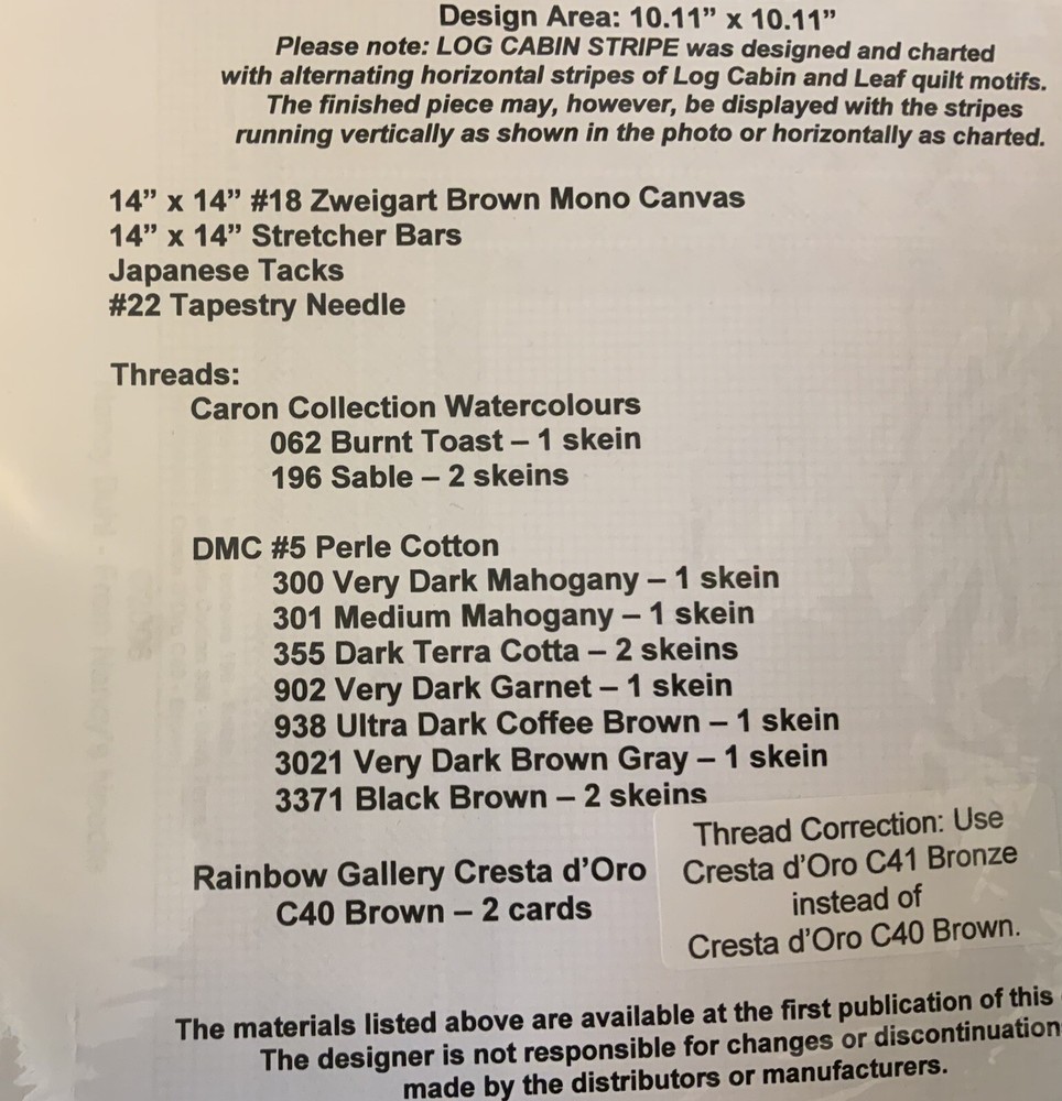 Nancy’s Needle Needlepoint Chart “Log Cabin Stripe”