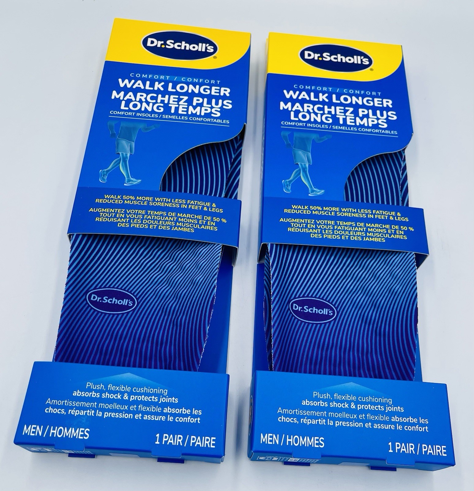 2 Pair -Dr.Scholl’s Walk Longer Plush Foam Insoles Men 8-14 Blue AP2 : 4 PCS