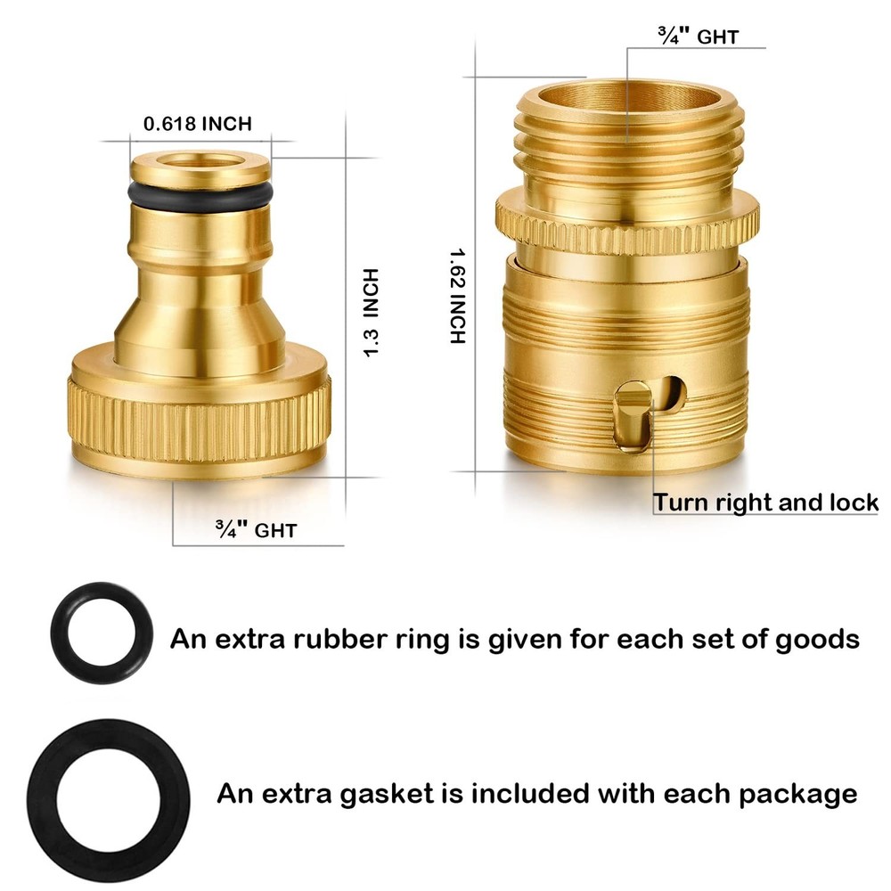 Garden Hose Quick Connect Solid Brass 3/4 inch GHT External Thread Easy Conne...