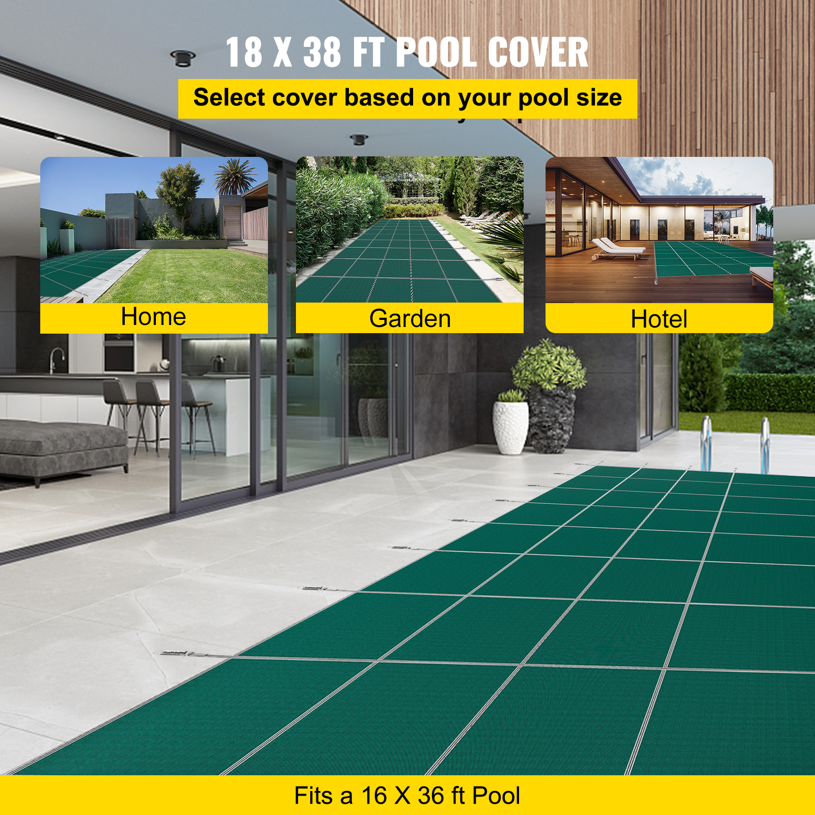 VEVOR Pool Safety Cover Inground Pool Cover 18x38ft, Rectangle Safety Pool Cover