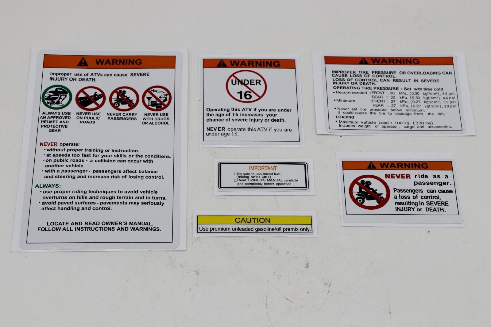 6 piece Yamaha warning decals stickers labels Raptor Blaster BANSHEE
