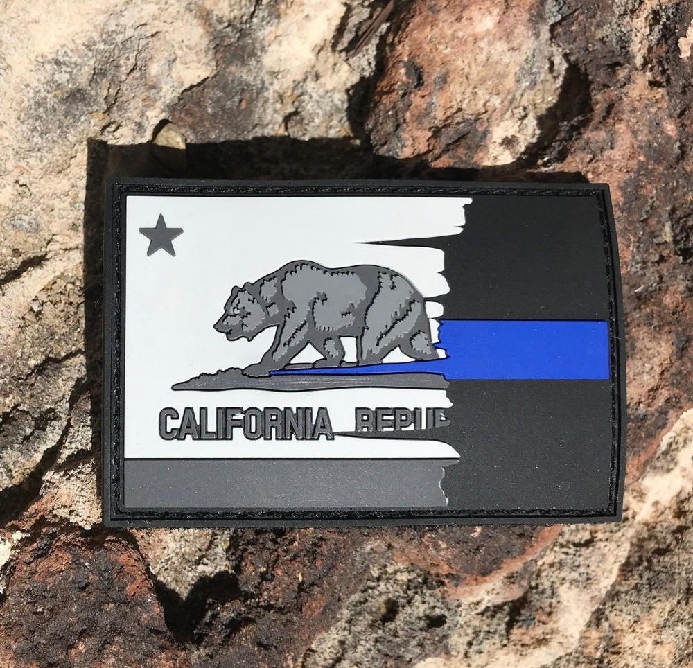 Subdued Tattered California State Flag Thin Blue Line PVC Patch