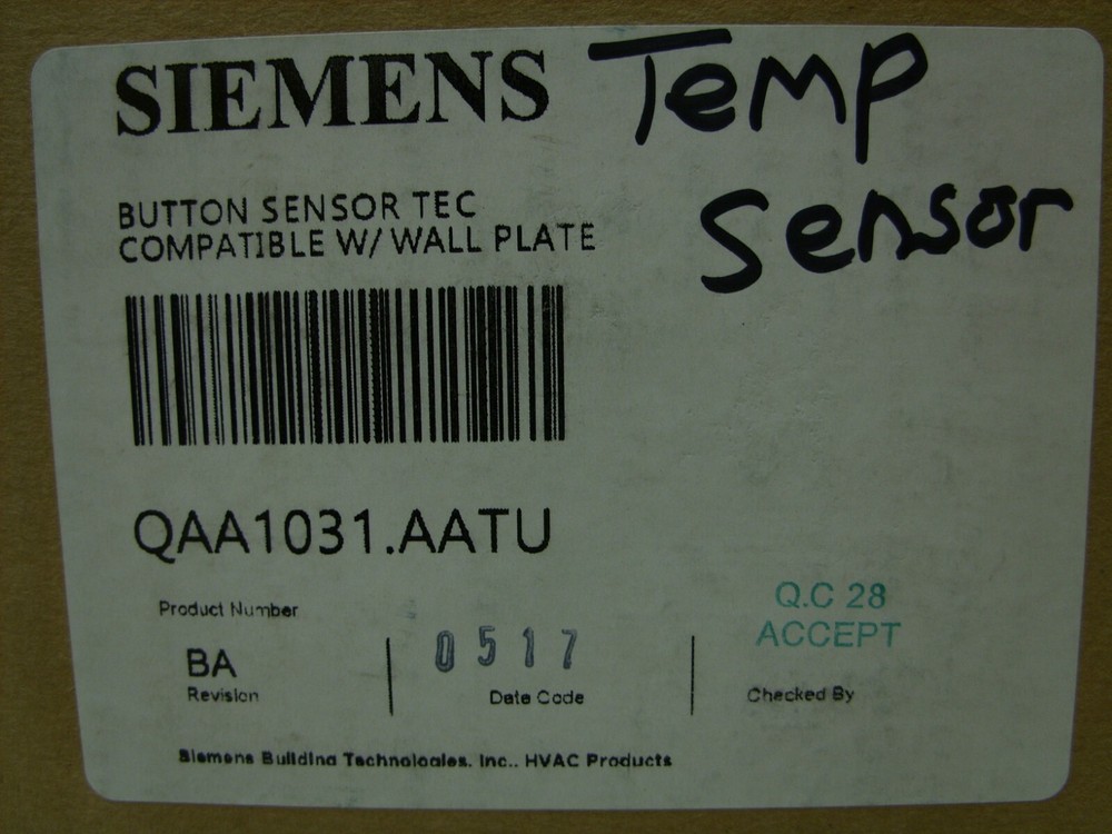 SIEMENS - HVAC TEC Compatible Button Sensor w/ Wall Plate QAA1031.AATU ~ NOS