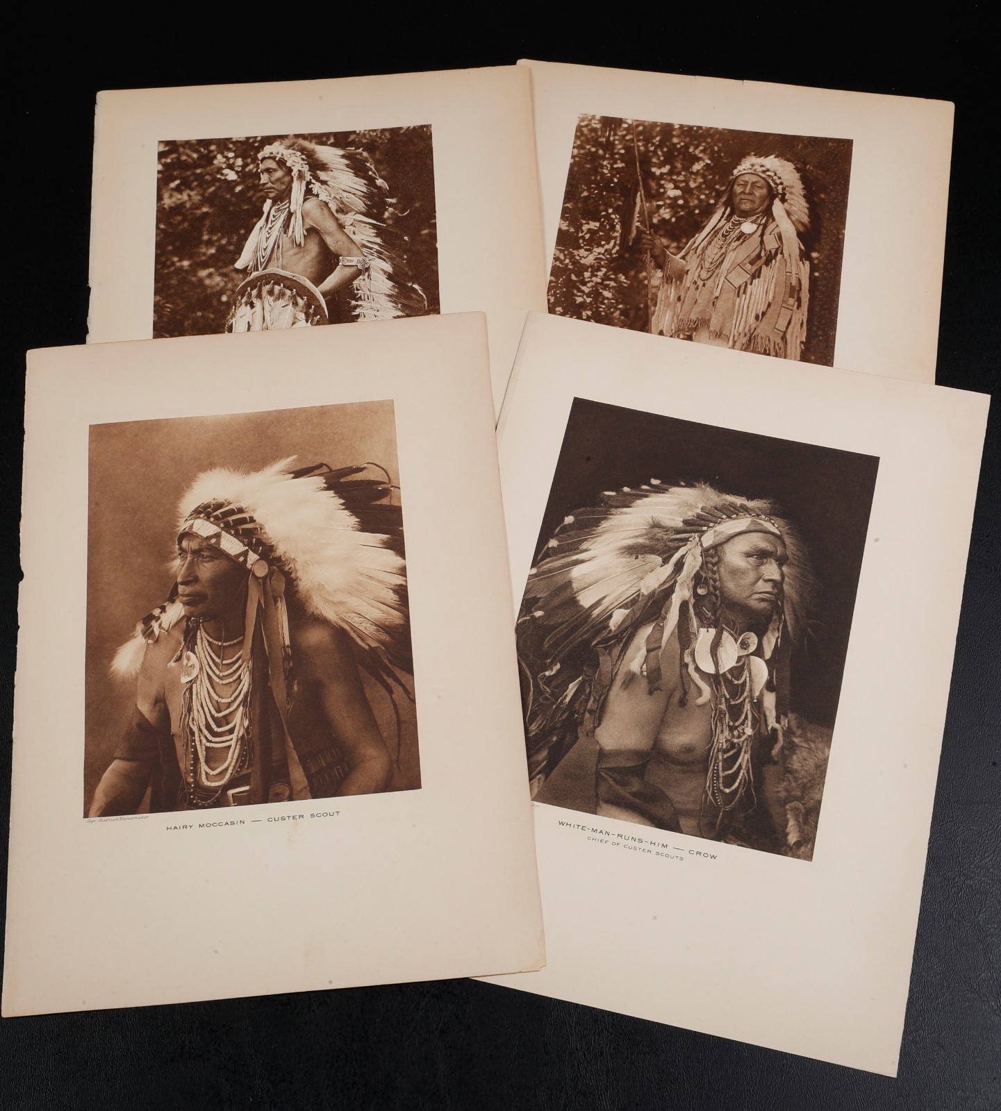 Lot of 4 Vintage Wanamaker Native American Photogravures: Custer Scouts, Crow
