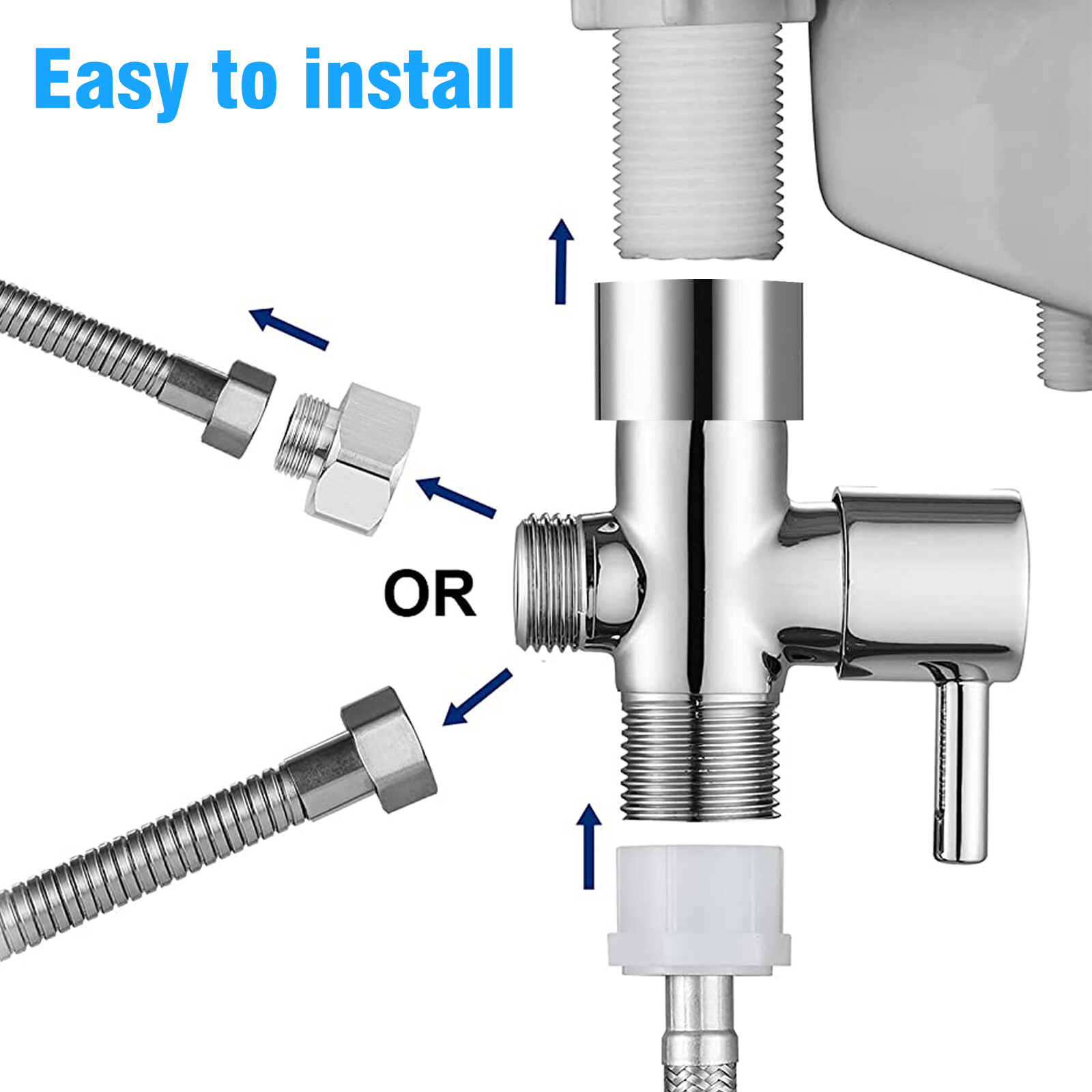 3-Way T-adapter Shower Head Diverter Valve Water Splitter Switch Faucet Bathroom