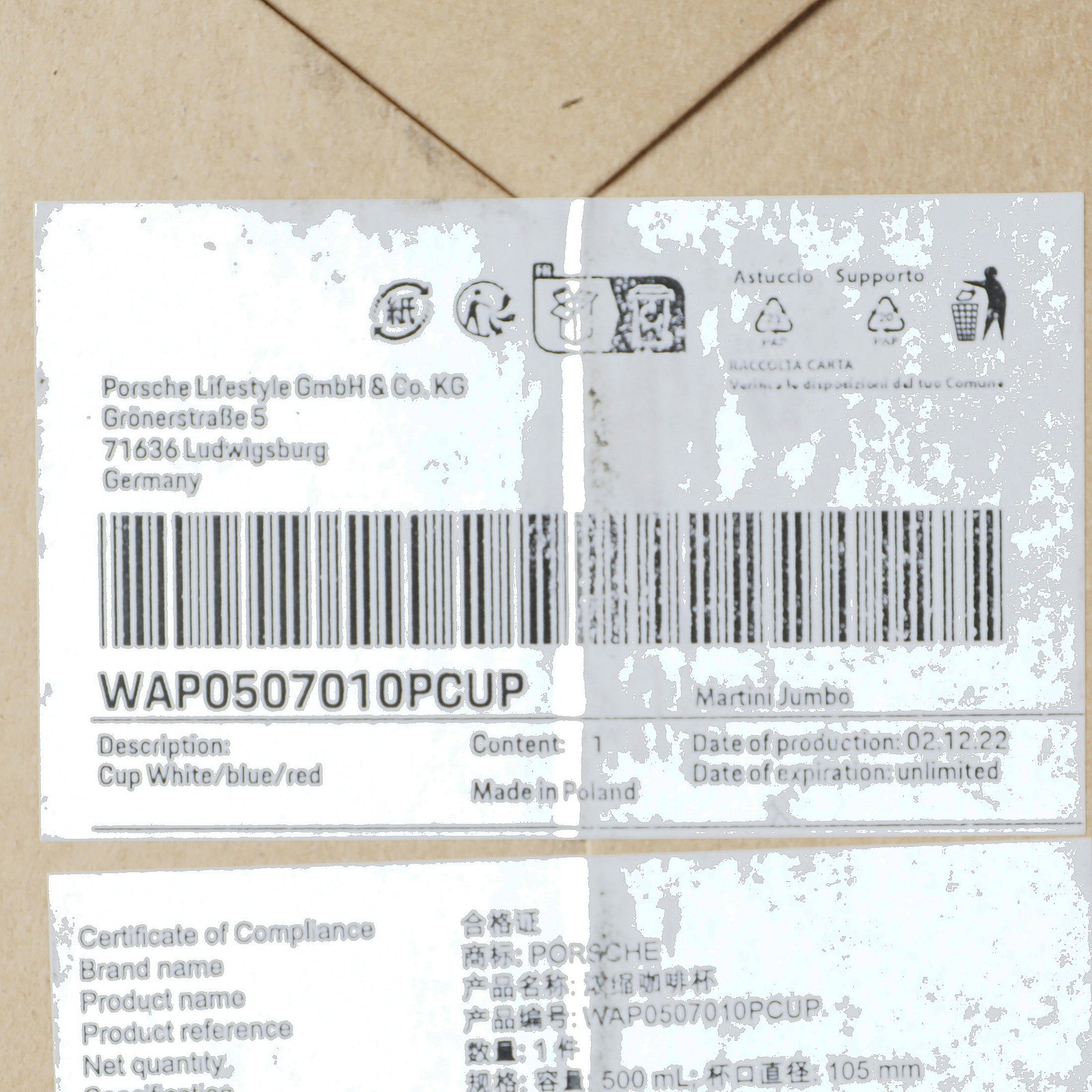 GENUINE PORSCHE 500ml Collector's Cup No.3 Martini Racing WAP-050-701-0P-CUP