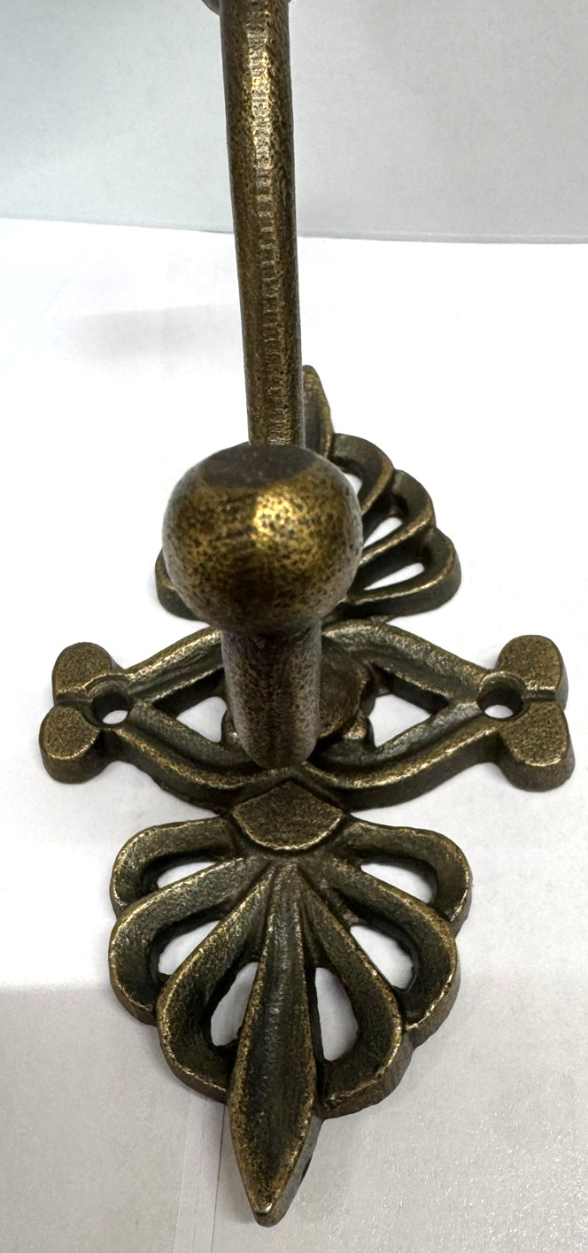 Vintage/Antique French Ornate Victorian Brass Wall Hat Coat 2-Hook Rack French