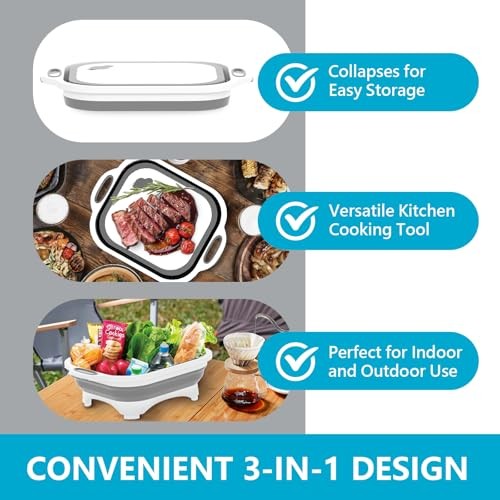 Collapsible Cutting Board, Chopping Board with Towel Kitchen Foldable Gray