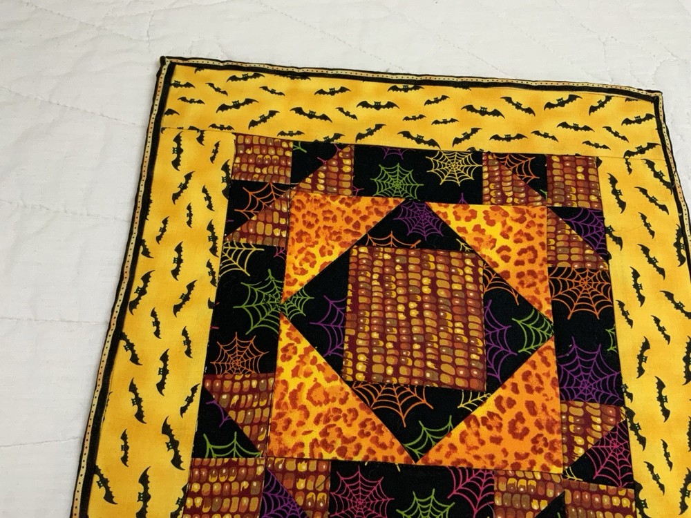 Hand Made Patchwork Quilt Table Topper, Fall, Halloween, Triangles & Squares