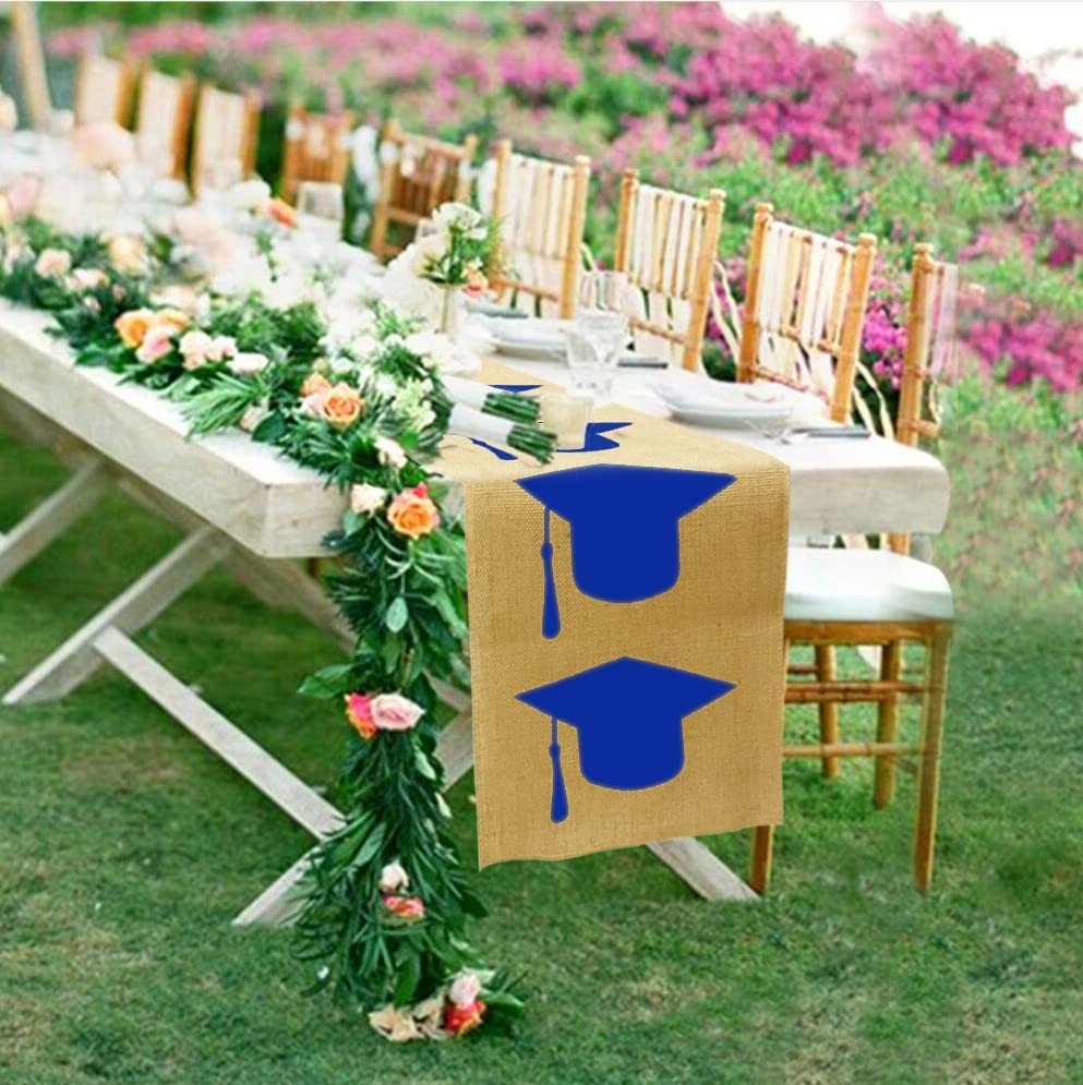 Burlap Graduation Table Runner 72 Inch - Rustic Decorations for Tabletop Cent