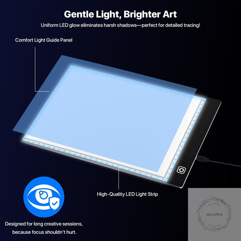 A4 LED Light Box for Tracing and Drawing - Ultra Thin Adjustable Light Table USB