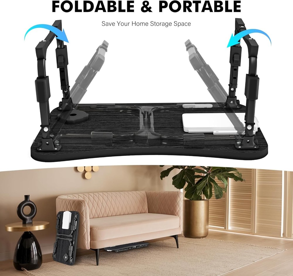 Laptop Table for Bed Adjustable Height Foldable With Storage Portable Lap Desk