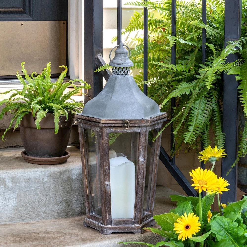 Wood & Galvanized Metal Lantern Medium