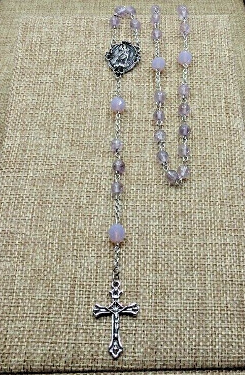 Rosary-5-Decade "Immaculate Heart"-Amethyst Gemstone/Silver--PERLEJEUX (R)-NEW!
