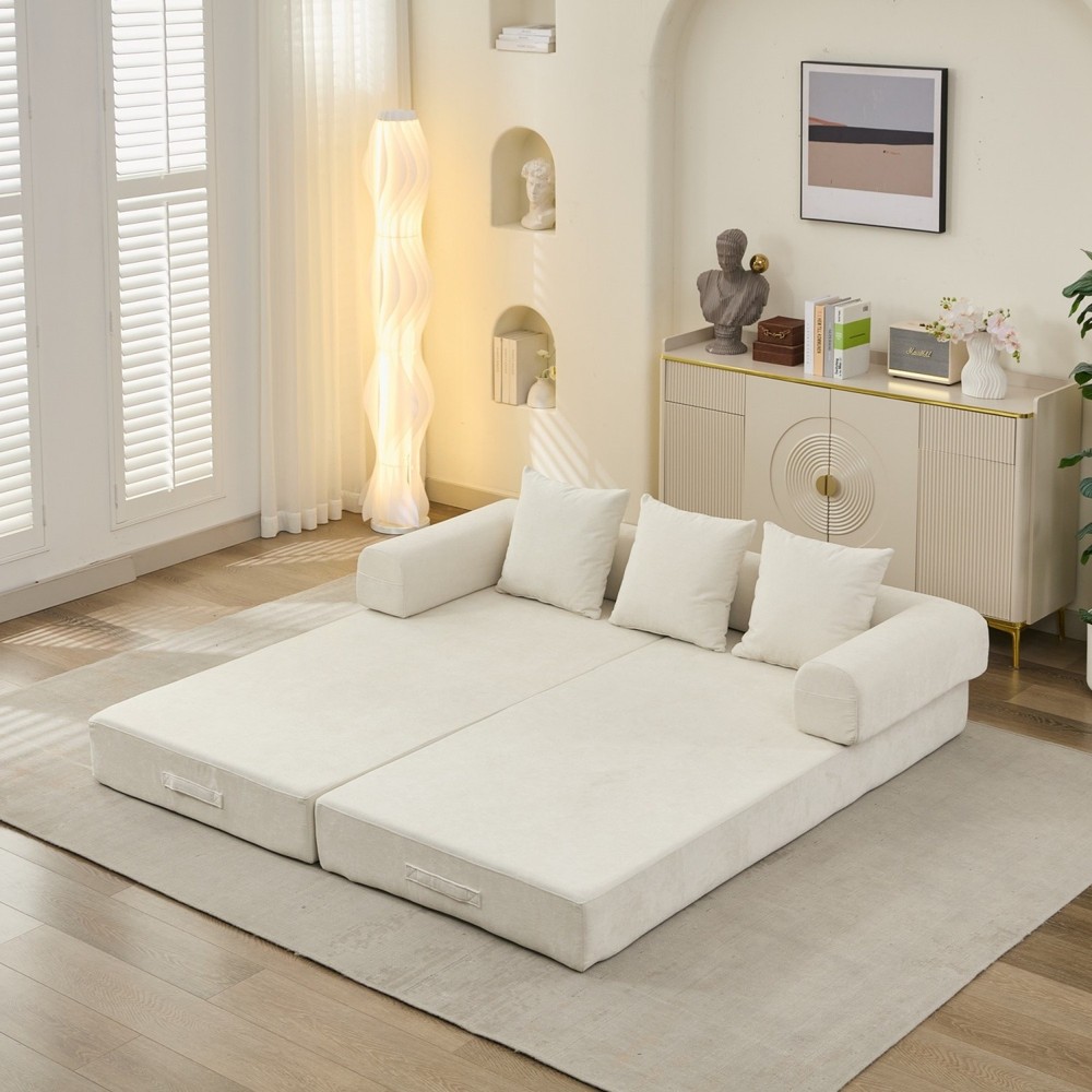 Convertible Sleeper Sofa Bed Floor Couch Sofa Chairs Folding Sofa Bed w/ Pillows